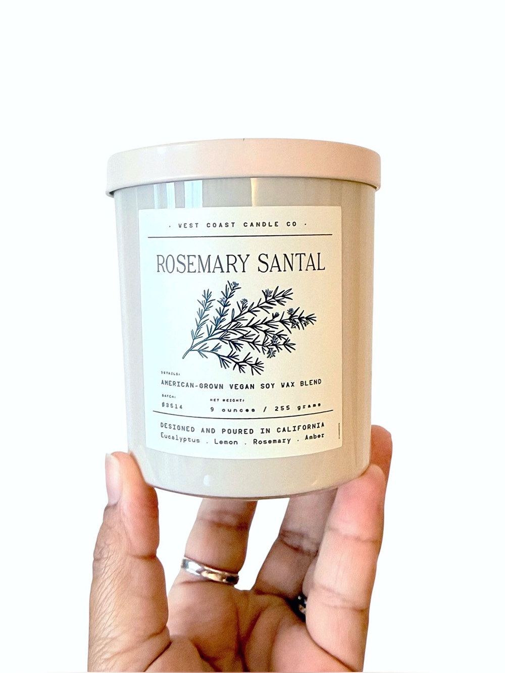 Leoben Company Rosemary Santal Vegan Soy Scented Candle - Cream